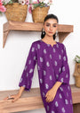 Saleha Purple Block Print 2Pc Stitched Arabic Lawn