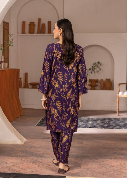 Purple Petal Design Lilen 2Pc Block Print Stitched