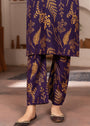 Purple Petal Design Lilen 2Pc Block Print Stitched