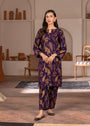 Purple Petal Design Lilen 2Pc Block Print Stitched