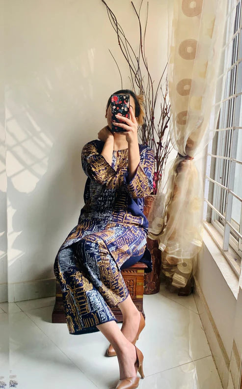 Mountain Design 2Pcs-Arabic Lawn-Blue