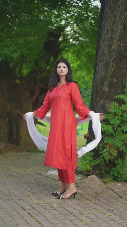 Flame Aura 3Pc – Embroidered Lawn Dress