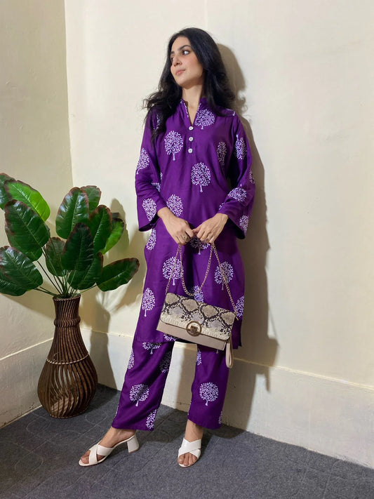 Block print Tree Design 2Pcs-Purple Arabic Lawn