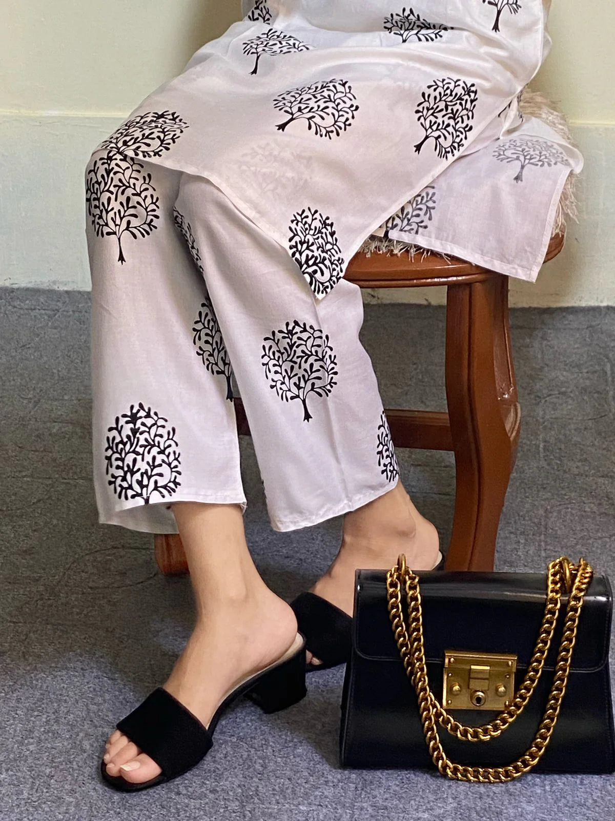 Tree Design Block Print 2Pcs Women’s Stitched Arabic Lawn
