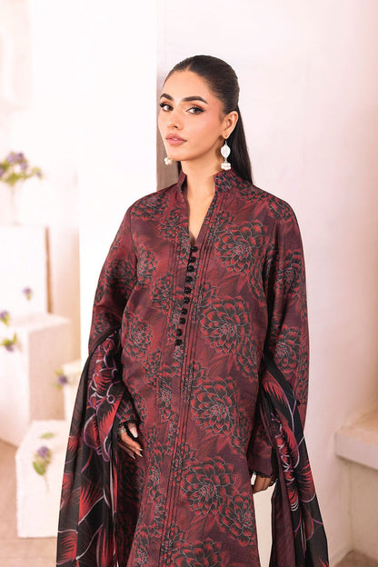 Maroon printed 3 piece stitched suit for women with shawl – Elahi Noor winter collection”